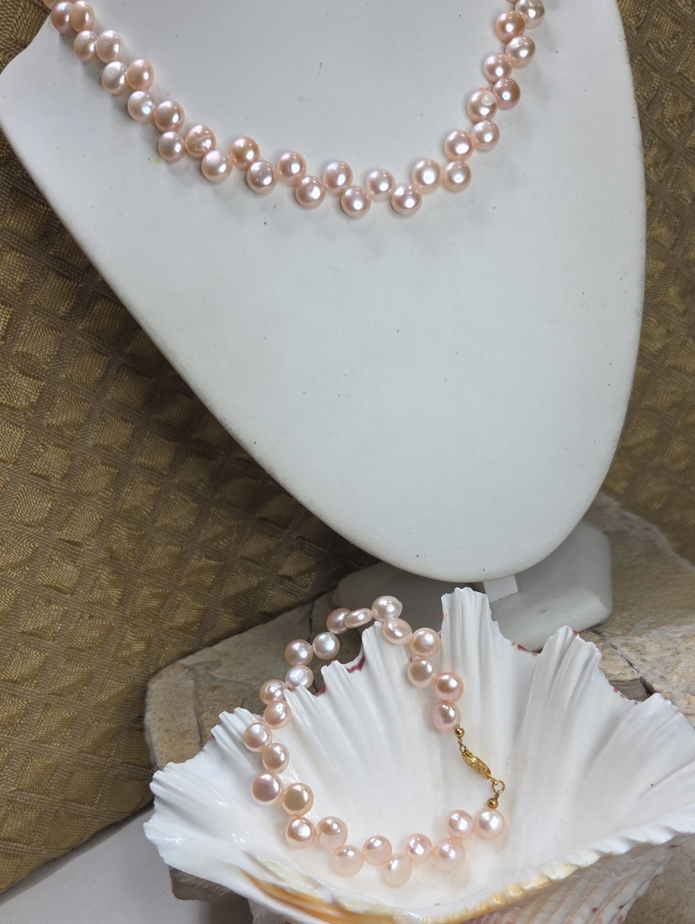 Fancy Pink Freshwater Pearl Necklace and Bracelet Set - 14K Gold Filled - Picture 5 of 11